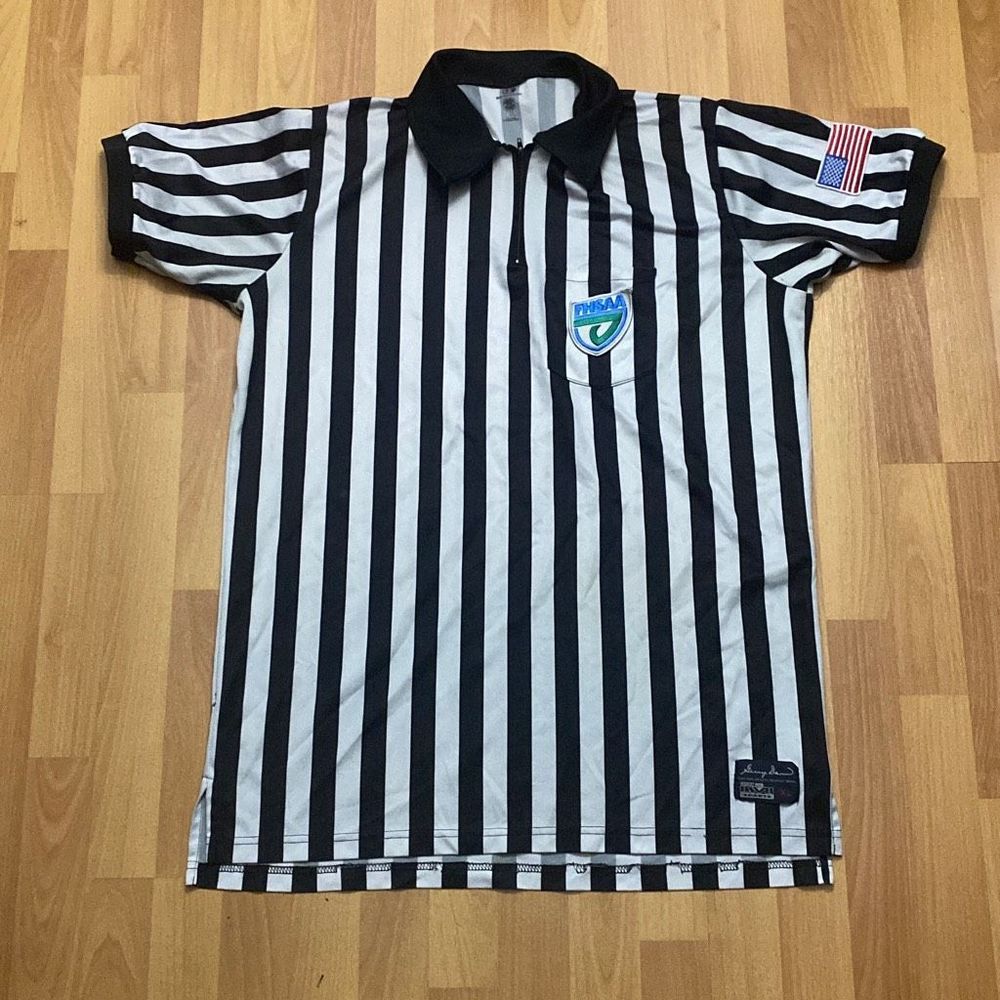 Vintage FHSAA SMITTY Football Officials Referee Shirt 2" Stripe Men XL